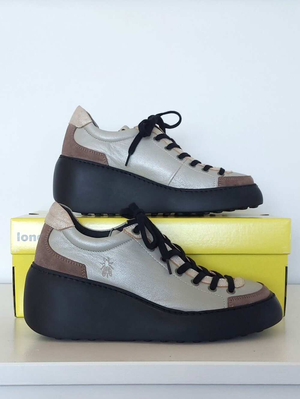 Fly London Platform, Hidden Wedge, Leather Sneakers - Size 39 (US 8.5) NWOT